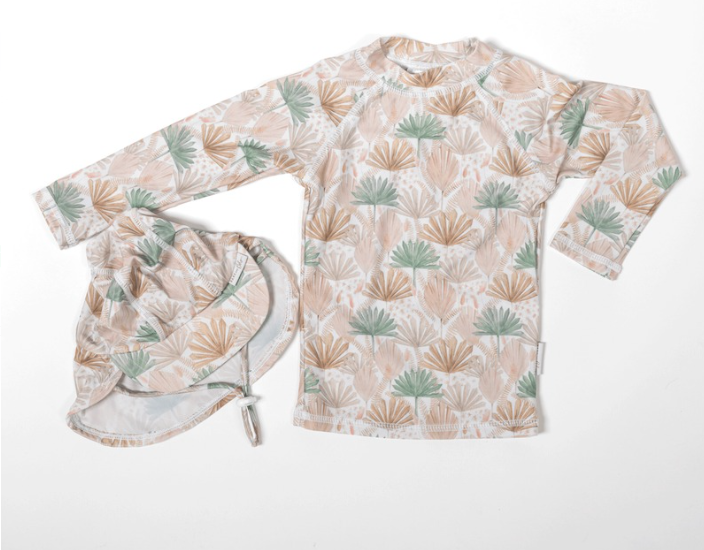 Protective Swimwear Rashguard and Flap Sets - Pastel Fronds