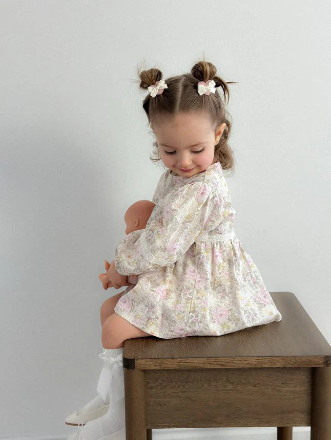 Pigtail Clips | Bow Hearts - Rose Pink