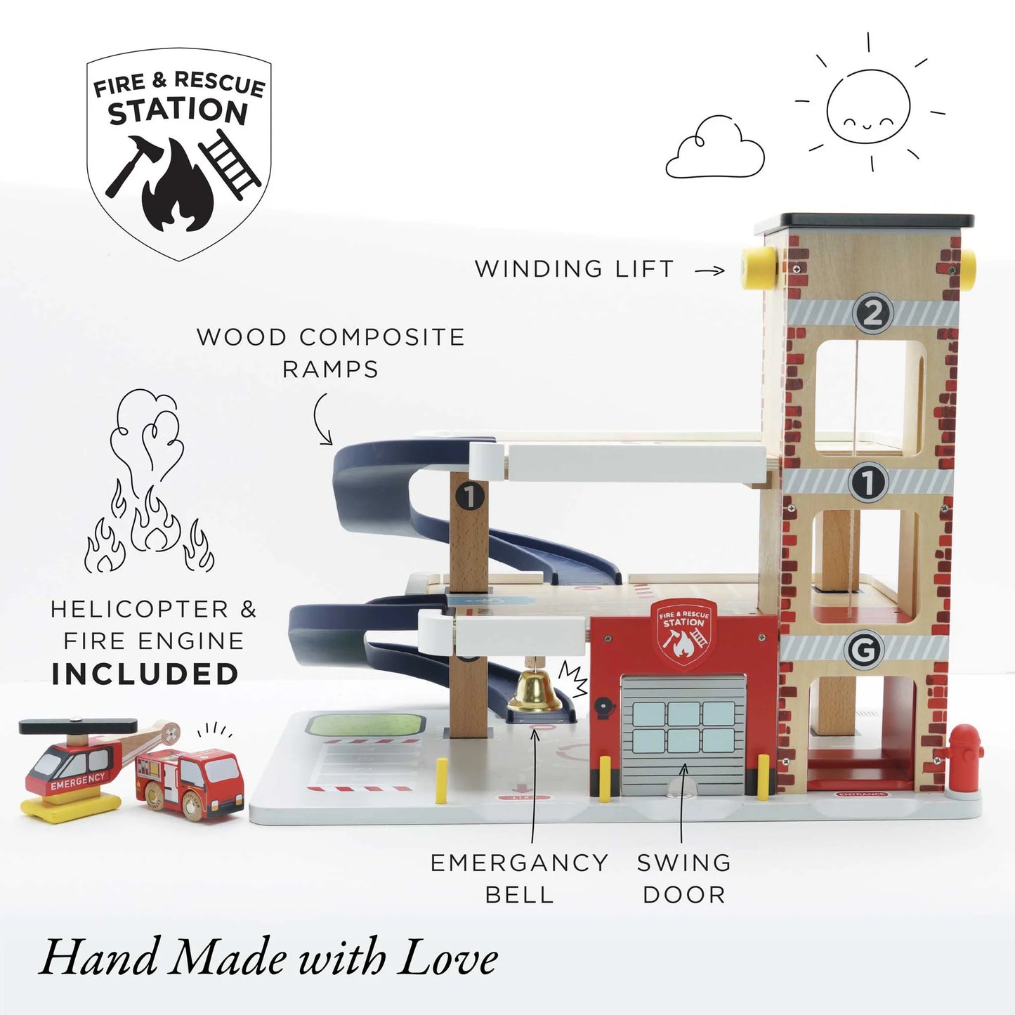 Le Toy Van Wooden Fire & Rescue Garage