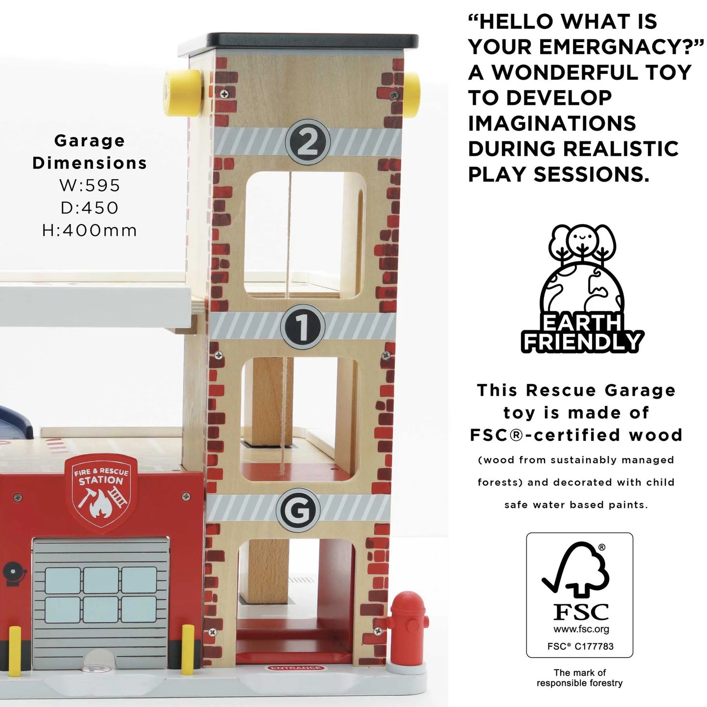 Le Toy Van Wooden Fire & Rescue Garage