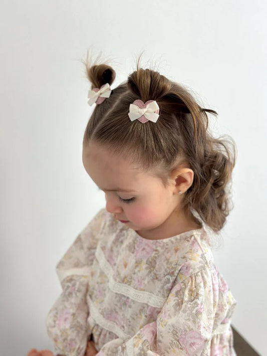 Pigtail Clips | Bow Hearts - Rose Pink