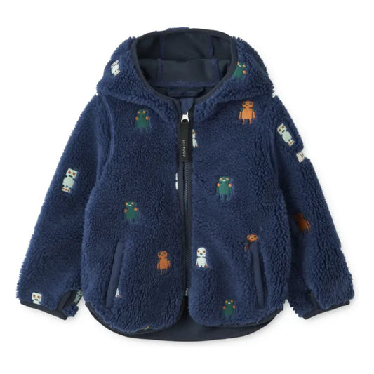 Mara Pile Jacket - Robots / Indigo blue