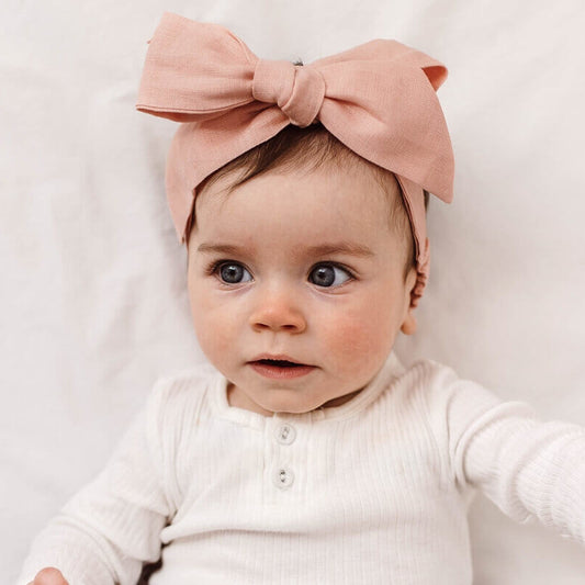 Snuggle Hunny Kids Rust Linen Bow Pre-Tied Headband Wrap